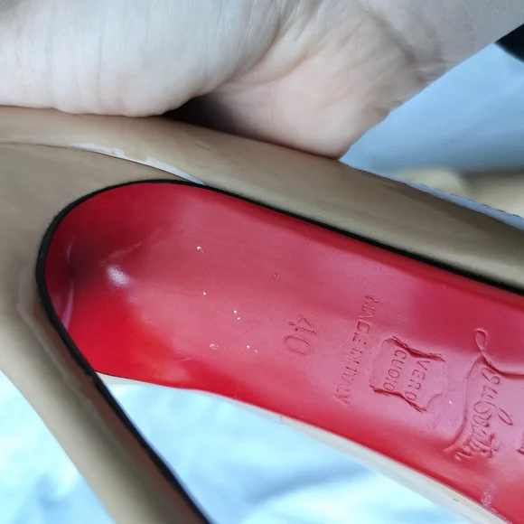 Christian Louboutin Nude Tan Patent Leather Stiletto Pump Heels Pointy Toe - Picture 5 of 14
